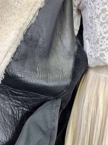 New Women's Black Genuine Sheepskin Shearling Cocoon Jacket US L/XL Bust 49'' - Imagen 12 de 15