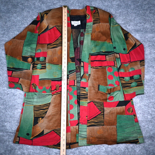 Vintage 80s 90s Cardigan w Shoulder Pads Geometric Print Jacket Multicolor - Picture 5 of 15