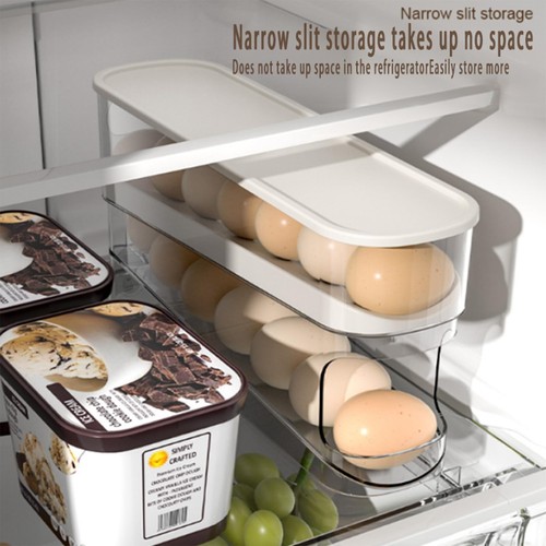 Auto Rolling Fridge Egg Organizer Space Saving Eggs Dispenser Refrigerator NEW - Picture 4 of 9