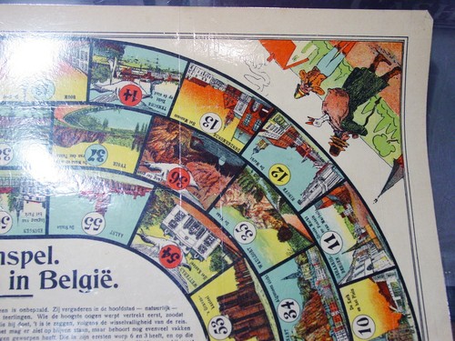 antique Game of Goose art print big ~19x25" laminated ganzenbord Rondreis Belgie - Picture 4 of 11
