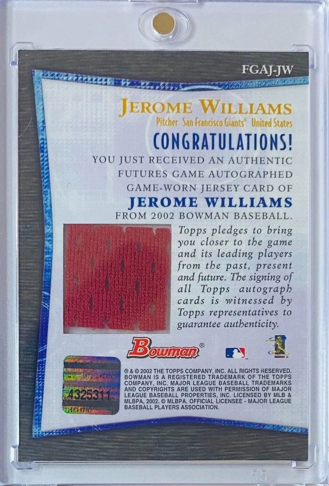 2002 Bowman Futures Game Автограф Реликвии #RGAJ-JW Джером Уильямс (AU/MEM) - Изображение 2 из 2