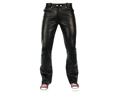 Herren Echt Rindsleder Bootcut 5 Taschen Hose Bootcut Leder Bikerhose - Bild 2 von 3