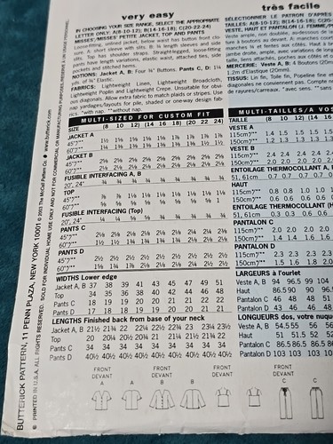 Butterick 3886 See & Sew Misses' Jacket Top Pants Pattern Size 8-18 Lot Of 3 - Picture 4 of 4