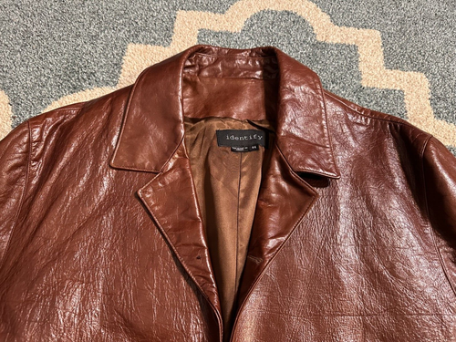 60s Vtg Identify Patent Soft Leather Jacket Coat Parka Men Brown Canada Made 44R - Picture 4 of 18