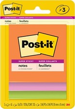 Post it Super Sticky Notes, 3 Sticky Note Pads, 3 x 3 in 1 Pack