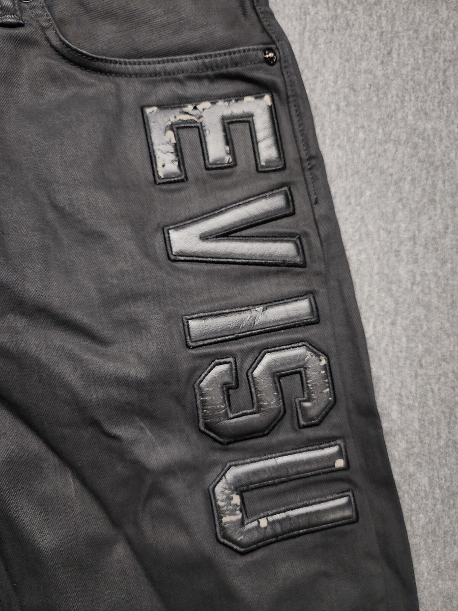 EVISU Waxed Denim Black BIG LOGO Pocket Logo Skinny Fit 32