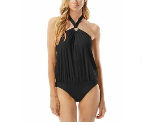 MICHAEL Kors Blouson Full Coverage Halter One Piece Swimsuit Black Size 4 2706 - 第 1/2 張圖片