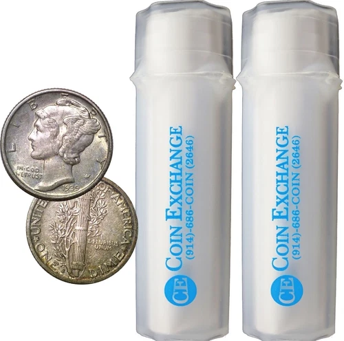 2 Rolls Of 50 each $10 Face Value 90% Silver Mercury Dimes XF To AU Condition