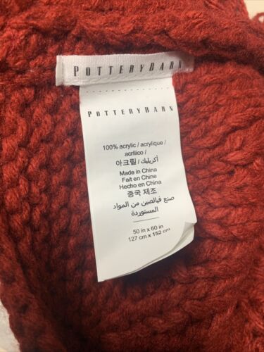 POTTERY BARN Cable Knitted Blanket Throw Tassel 50X60” Cardinal Red NWOT - Picture 3 of 3