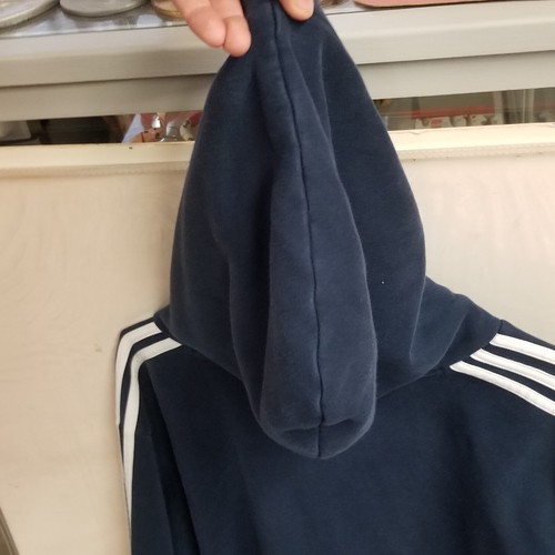 Vintage Men's Adidas Blue Hooded Sweatshirt Size Large, 3 Stripe Sleeves - Picture 7 of 7