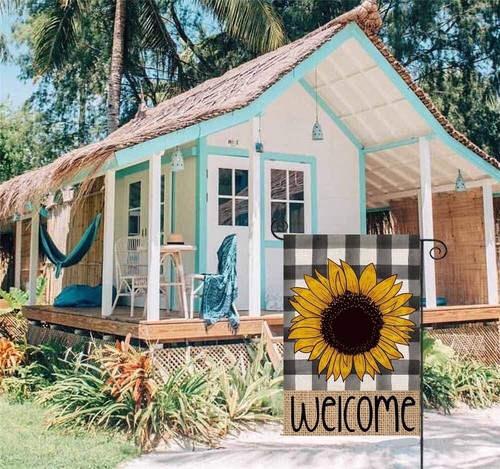 Welcome Sunflower Summer Garden Flag Double Sided Buffalo Plaid 12x18 Inch - Bild 3 von 9