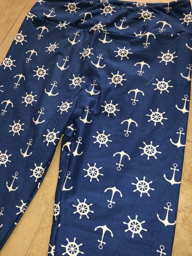 LulaRoe OS United & Strong Anchors & Wheels Leggings - White/Blue - NWOT - Picture 3 of 4