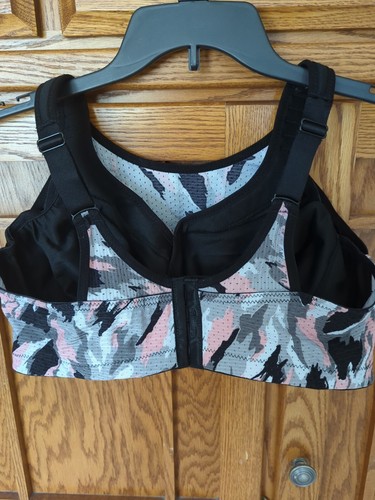Women's Glamorise Pink, Black & Gray Patterned Wire Free Sports Bra Sz. 44D - Picture 4 of 4