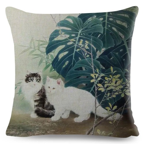 Chinese Style Cat Cushion Cover Decor Colorful Cartoon Pet Animal Print Pillow - Picture 63 of 72