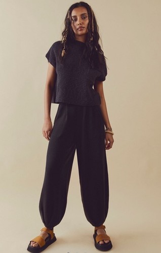 Free People Beach Freya Sweater Set 2 Piece Rib Knit Black Charcoal Combo L NWT