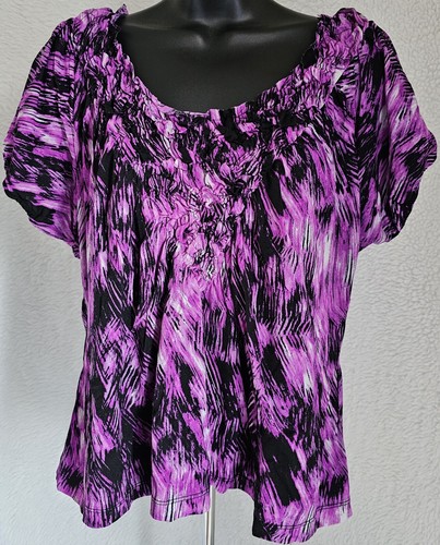 Worthington Womens Shirt Top Blouse Size PXL XL Petite Purple Black White