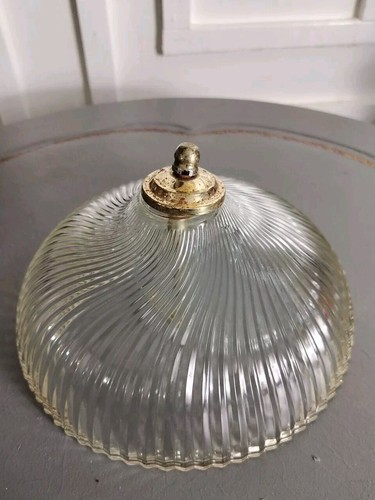 Vintage Clear Ribbed Swirl Round Ceiling Light Cover/shade/diffuser With Screw - Picture 2 of 9