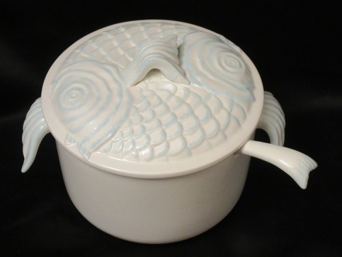 Keramik Terrine mit Schöpfkelle ~ Fischmotiv~ meist top Zustand - Bild 3 von 5