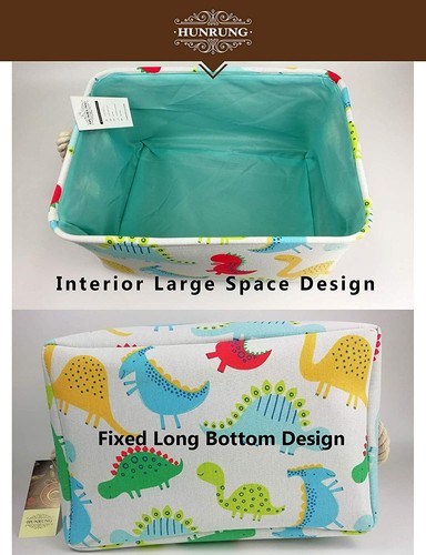 Rectangle Storage Basket Cute Canvas Organizer Bin for Pet/Kids Toys, (Dinosaur) - Foto 5 di 6