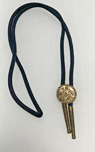 Bolo Tie Bowler infold on black roping average size medallion is 1" - Picture 1 of 10