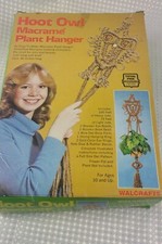 Vintage 1977 Walcrafts Hoot Owl Macrame Plant Holder NOS Boho Style JT