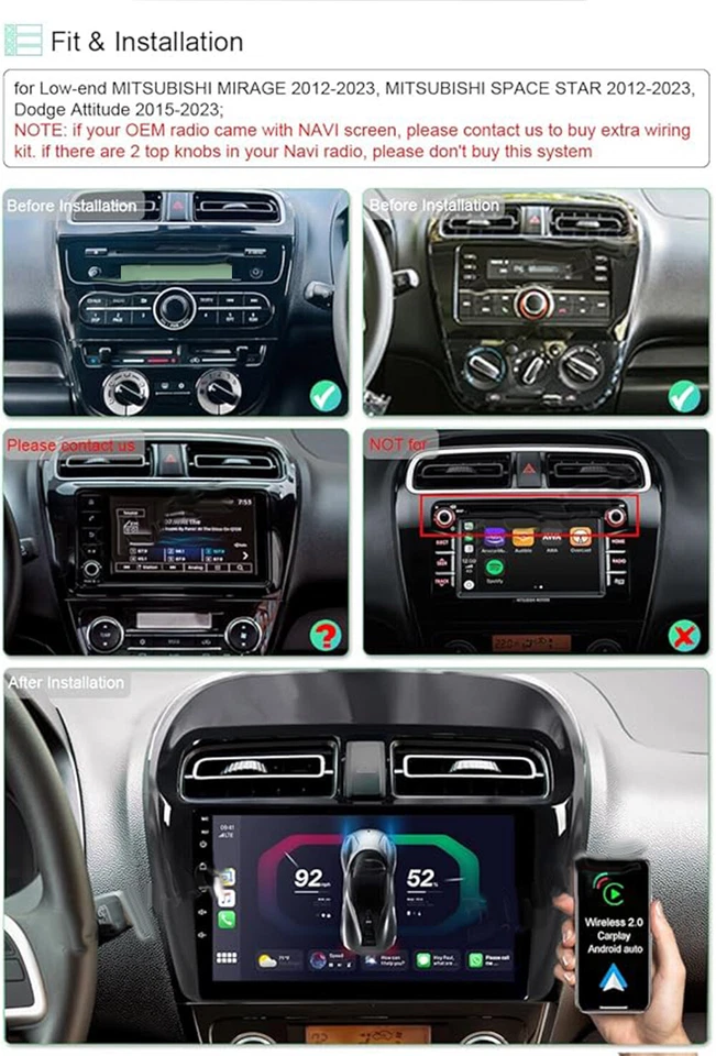 4+64GB Autoradio Für Mitsubishi SpaceStar 2012-2023 Android 14 GPS Navi GPS 9" - Bild 4 von 4