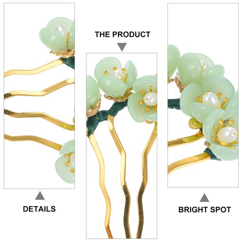 Jade Hair Fork Flower Chignon Pin Hanfu Hair Accessories Hair Side Combs - Picture 2 of 12