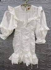 New Farm Rio Round Neck Ruched Lace Mini Dress White Size XSmall