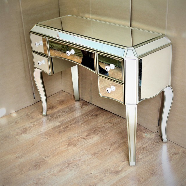 Vintage Dressing Table Venetian Mirrored Furniture Antique Silver Glass Drawers