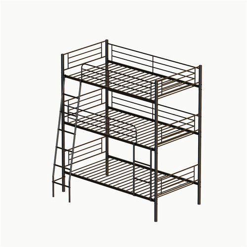 Triple Bunk Bed Twin Size Metal Bed Frame w/Long &Short Ladder Bedroom Dormitory - Picture 12 of 15