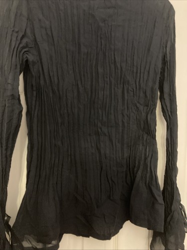 Du Vour Sheer Black Tuxedo Style Long Sleeve Button Up Blouse Sz M *NWT* - Picture 6 of 12
