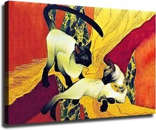 Gustav Klimt Painting Siamese Cats Poster Canvas Print Wall Art Picture Retro