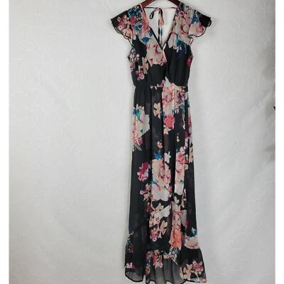 Band of Gypsies Womens Maxi Dress Size XS Floral Chiffon Flutter Sleeve Boho eBay