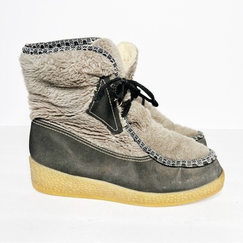 Vintage Snowland Kunstfell Sherpa-Futter grau hellbraun Größe 8 Damen Schneestiefel " - Bild 2 von 5