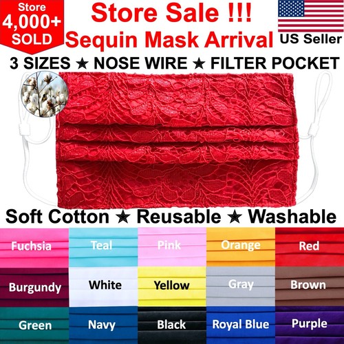 Black Face Mask Washable Reusable with Nose Wire with Filter Pocket Cotton Satin - Picture 90 of 464