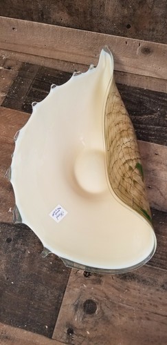 Vintage 1970s Beige Green Bowl Poland Art Deco Home Decor Seashell MCM - Picture 2 of 12