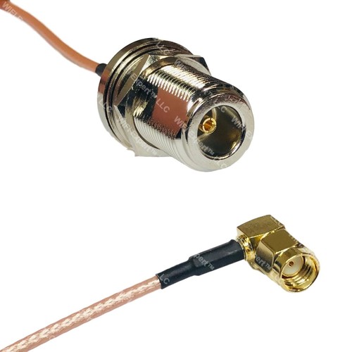 15cm (6in) RG316 N FEMALE BULKHEAD to RP-SMA MALE ANGLE Coaxial RF Pigtail Cable - Picture 2 of 2