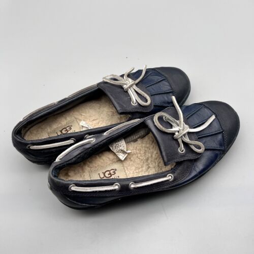 Ugg Shearling Lined Duck Boat Shoes Navy Blue Womens Sz 8 Ashdale Laced - Picture 3 of 12