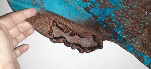 Only 9 Women's Short Sleeve Turquoise & Brown Semi Sheer Blouse Top - Picture 3 of 8