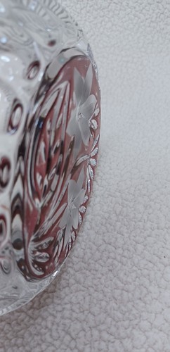 Vintage Crystal Ashtray Heavy Glass With Red And Floral Design Embossed Flowers  - Picture 14 of 21