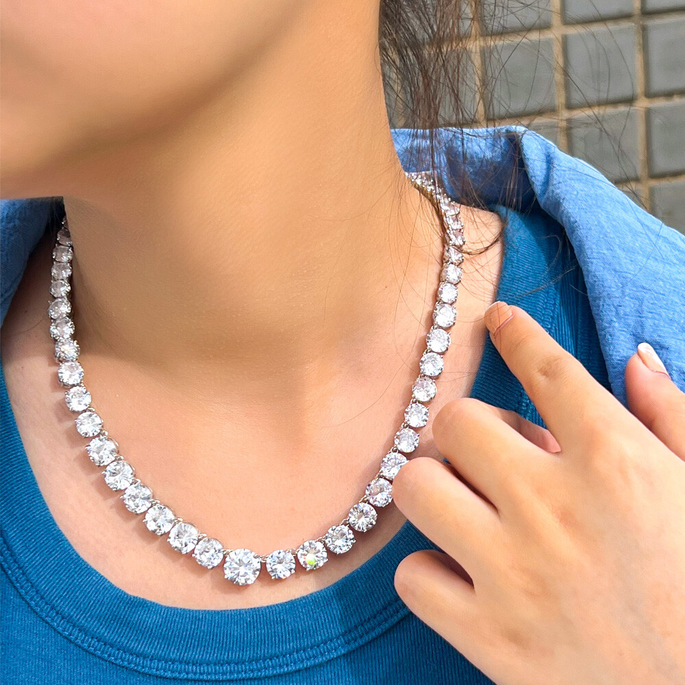 Brilliant Big Round Cut Cubic Zirconia Silver Plated Tennis