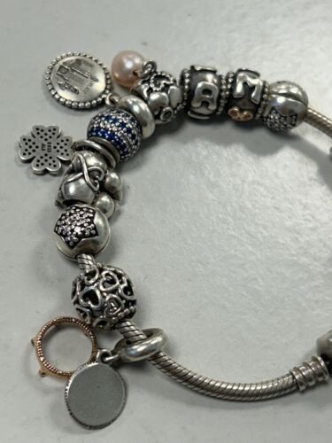 Authentic Pandora Sterling Silver Bracelet With 13 Charms 7.75" alot of two-tone - Picture 6 of 8