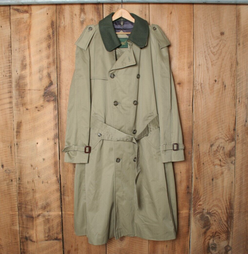 GLENSHIRE Olive Green Double Breasted Overcoat Trench Coat Sz. 42R (Some Issues)