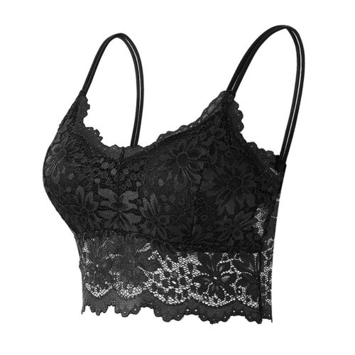 Women Backless Lace Floral Bralette Tank Crop Top Padded Bra Bustier Cami Vest - Picture 14 of 18