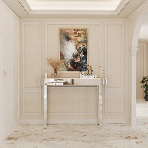 High-end Console Table Mirrored Vanity Makeup Desk Modern Glass Entryway Table - Picture 8 of 12