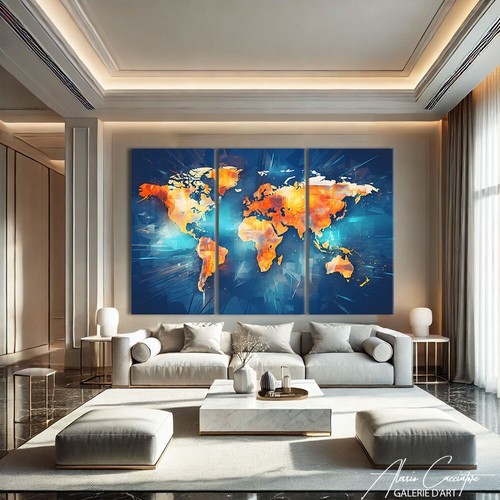 3 Panel Wall Art Canvas Modern Large World Map Home Wall Decor Living Room Print - Picture 7 of 9