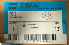 Crouse-Hinds FS-12 Condulet Cast Device Box, 1-Entry 1/2" Hub 2-Gang Outlet