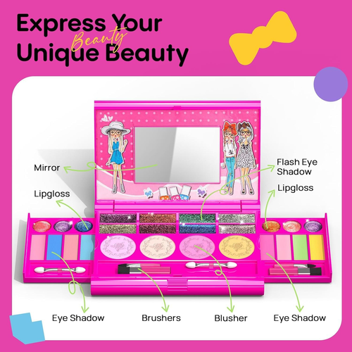 Kids Makeup Kit for Girls: Princess Real Washable Cosmetic Toy Beauty Set with M - Picture 3 of 7