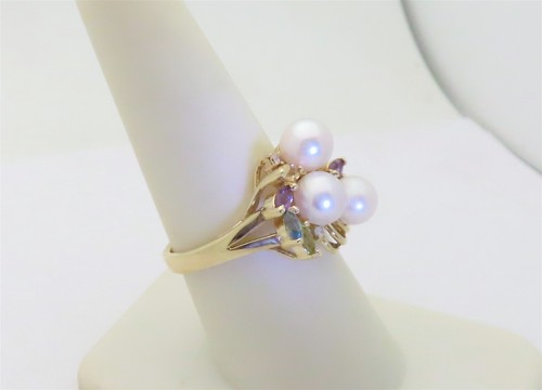 14k Gold Pearl Gemstone Rings Marquise Diamond Vintage Jewelry June US 8 R1539 - Picture 2 of 10