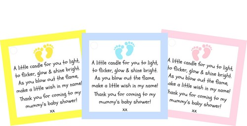 BABYPARTY KERZE TEELICHTER GESCHENKE BLAU ROSA GELB GAST DANKE GESCHENKE - Bild 11 von 15